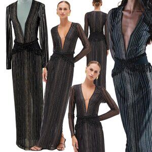 🆕 PATBO 🧿 NWOT Prism Lurex Metallic Thread Beaded Gown, Sz BR 36 US 4